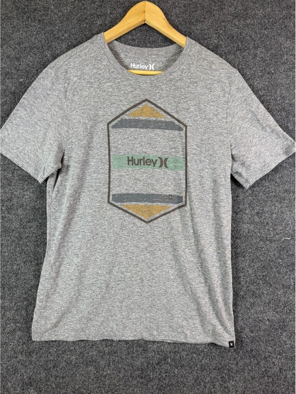 Hurley Shirt Mens Medium Gray Heather Geometric Graphic Tee Short Sleeve M